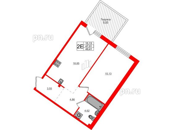 Квартира в ЖК Счастье 2.0, 1 комнатная, 49.41 м², 1 этаж