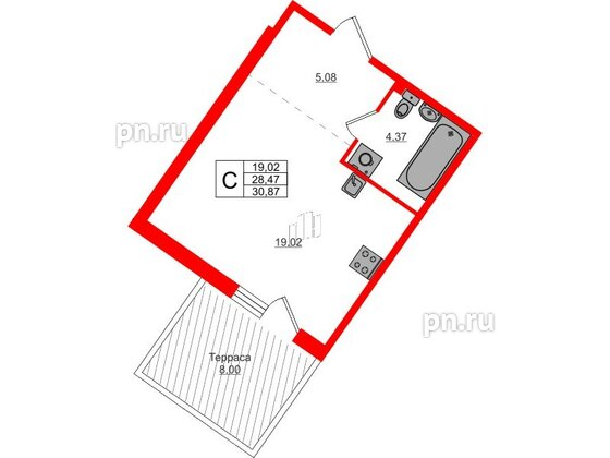 Квартира в ЖК Счастье 2.0, студия, 30.87 м², 1 этаж