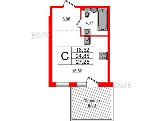 Квартира в ЖК Счастье 2.0, студия, 27.25 м², 1 этаж