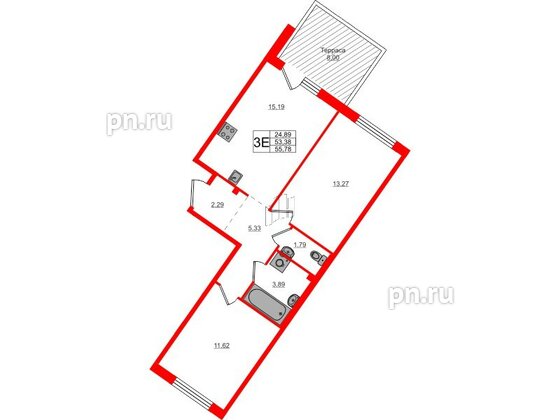 Квартира в ЖК Счастье 2.0, 2 комнатная, 55.78 м², 1 этаж