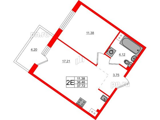 Квартира в ЖК Счастье 2.0, 1 комнатная, 37.72 м², 3 этаж