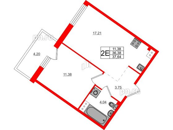 Квартира в ЖК Счастье 2.0, 1 комнатная, 37.64 м², 4 этаж