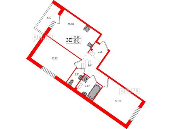 Квартира в ЖК Счастье 2.0, 2 комнатная, 56.9 м², 4 этаж