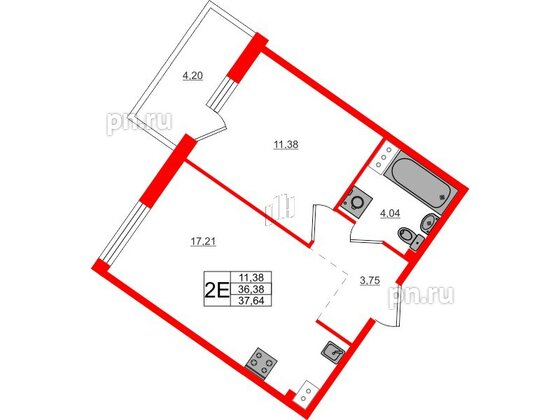 Квартира в ЖК Счастье 2.0, 1 комнатная, 37.73 м², 4 этаж