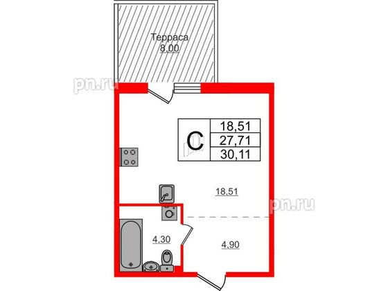 Квартира в ЖК Счастье 2.0, студия, 30.11 м², 1 этаж