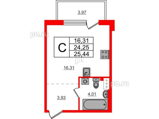 Квартира в ЖК Счастье 2.0, студия, 25.44 м², 5 этаж