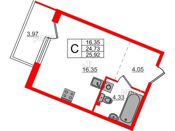 Квартира в ЖК Счастье 2.0, студия, 25.92 м², 2 этаж