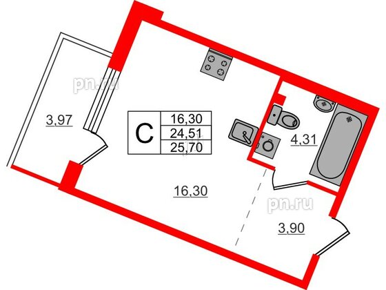 Квартира в ЖК Счастье 2.0, студия, 25.7 м², 2 этаж