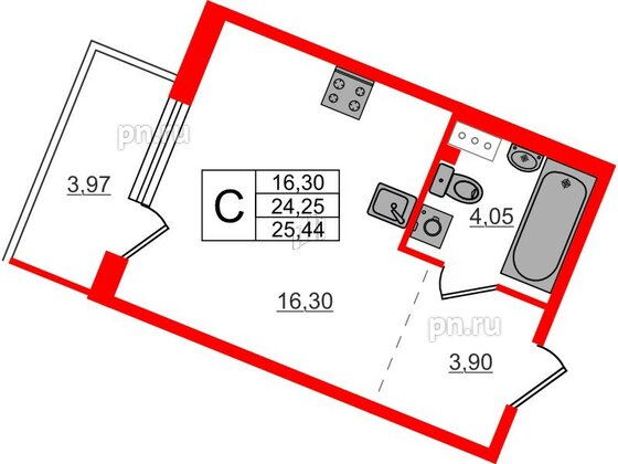 Квартира в ЖК Счастье 2.0, студия, 25.44 м², 4 этаж