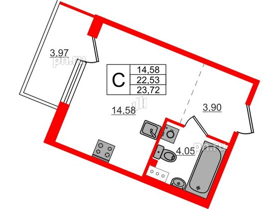 Квартира в ЖК Счастье 2.0, студия, 23.72 м², 4 этаж