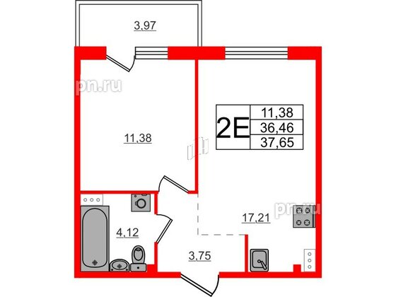 Квартира в ЖК Счастье 2.0, 1 комнатная, 37.65 м², 5 этаж