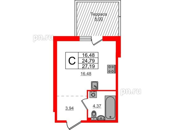 Квартира в ЖК Счастье 2.0, студия, 27.19 м², 1 этаж