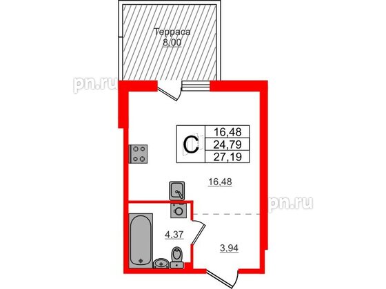 Квартира в ЖК Счастье 2.0, студия, 27.19 м², 1 этаж