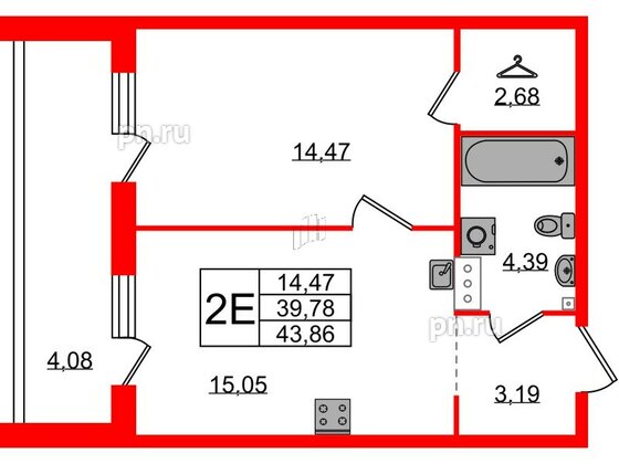 Квартира в ЖК Лисино, 1 комнатная, 43.86 м², 3 этаж