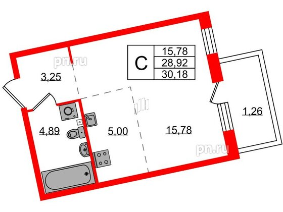 Квартира в ЖК Лисино, студия, 30.18 м², 2 этаж