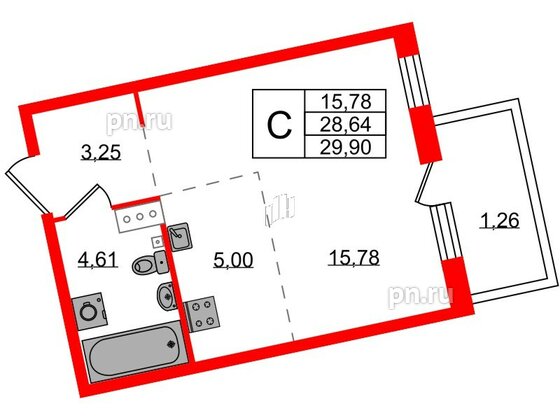 Квартира в ЖК Лисино, студия, 29.9 м², 4 этаж