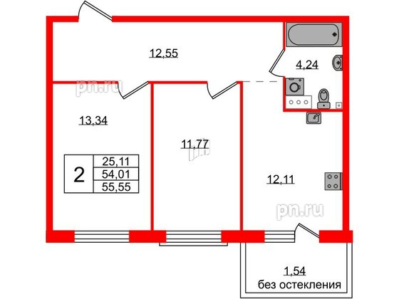 Квартира в ЖК Лисино, 2 комнатная, 55.87 м², 3 этаж