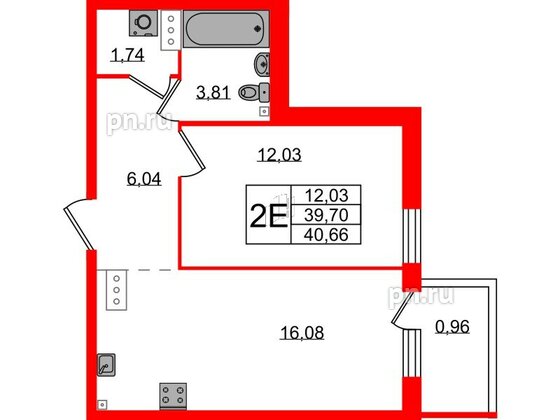 Квартира в ЖК Лисино, 1 комнатная, 40.66 м², 4 этаж