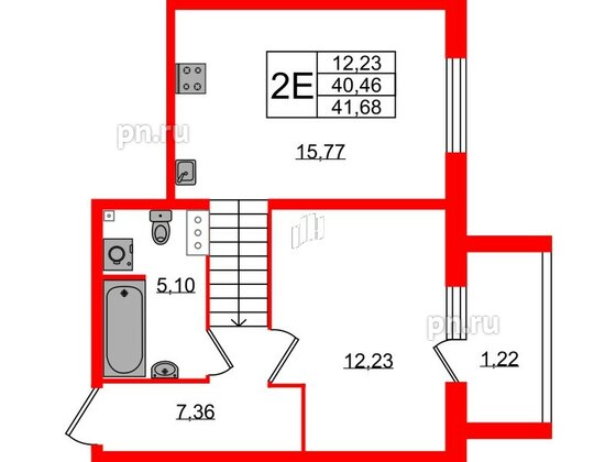 Квартира в ЖК Лисино, 1 комнатная, 41.86 м², 3 этаж