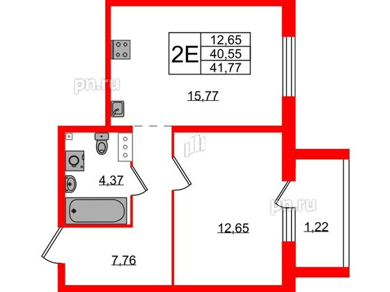 Квартира в ЖК Лисино, 1 комнатная, 41.77 м², 4 этаж