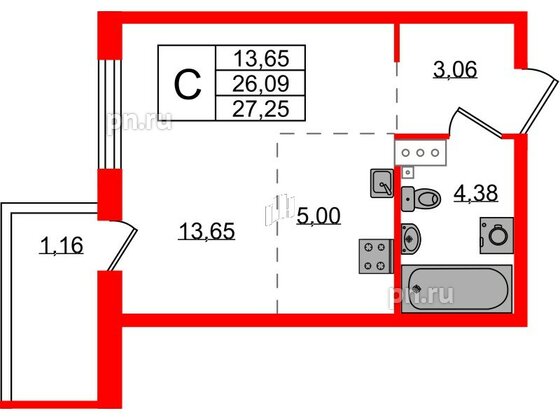 Квартира в ЖК Лисино, студия, 27.25 м², 4 этаж