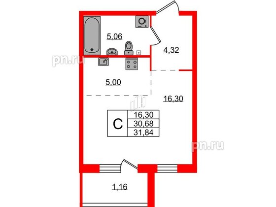 Квартира в ЖК Лисино, студия, 31.84 м², 2 этаж