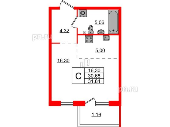 Квартира в ЖК Лисино, студия, 31.84 м², 2 этаж