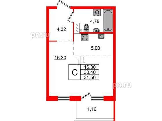 Квартира в ЖК Лисино, студия, 31.56 м², 3 этаж