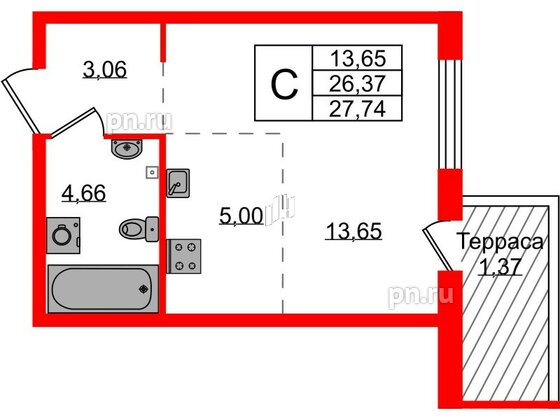 Квартира в ЖК Лисино, студия, 27.74 м², 1 этаж