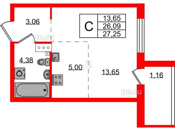 Квартира в ЖК Лисино, студия, 27.25 м², 3 этаж