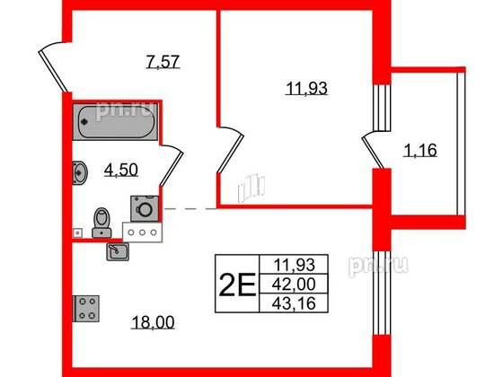 Квартира в ЖК Лисино, 1 комнатная, 42 м², 3 этаж