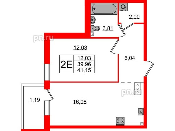 Квартира в ЖК Лисино, 1 комнатная, 41.15 м², 2 этаж