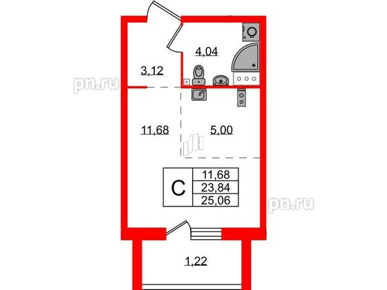 Квартира в ЖК Лисино, студия, 25.06 м², 4 этаж