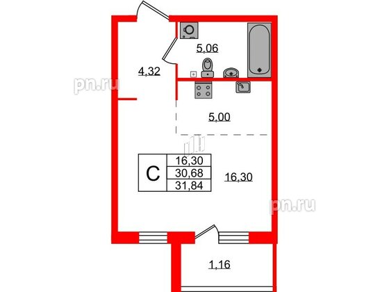 Квартира в ЖК Лисино, студия, 31.84 м², 2 этаж