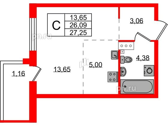 Квартира в ЖК Лисино, студия, 27.25 м², 2 этаж