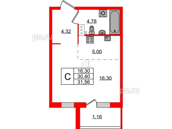 Квартира в ЖК Лисино, студия, 31.56 м², 4 этаж