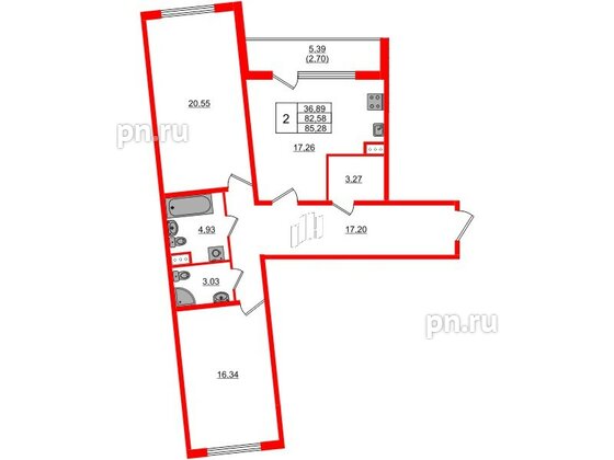 Квартира в ЖК Регенбоген, 2 комнатная, 85.28 м², 4 этаж