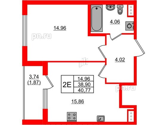 Квартира в ЖК Регенбоген, 1 комнатная, 40.77 м², 4 этаж