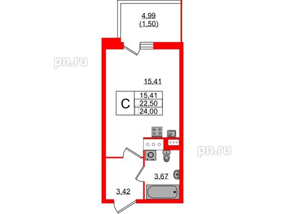 Квартира в ЖК Аквилон Stories, студия, 24 м², 8 этаж