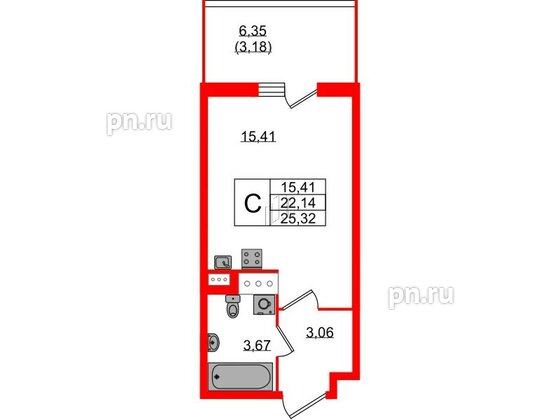 Квартира в ЖК Аквилон Stories, студия, 25.32 м², 10 этаж