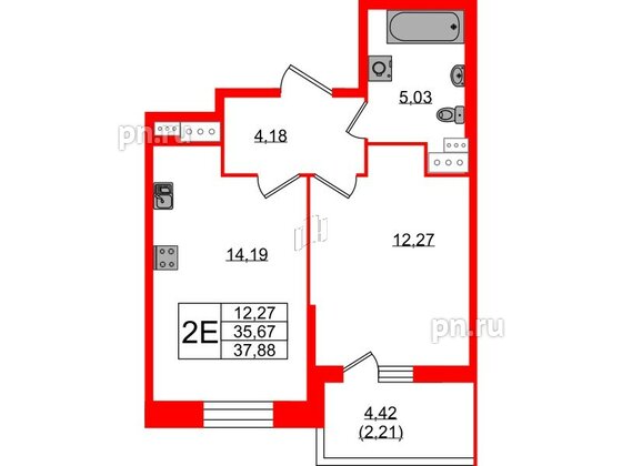 Квартира в ЖК «Аквилон Сторис», 1 комнатная, 37.6 м², 11 этаж
