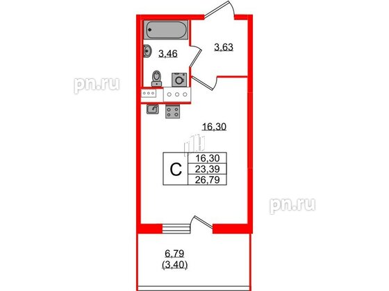 Квартира в ЖК Аквилон Stories, студия, 26.79 м², 3 этаж