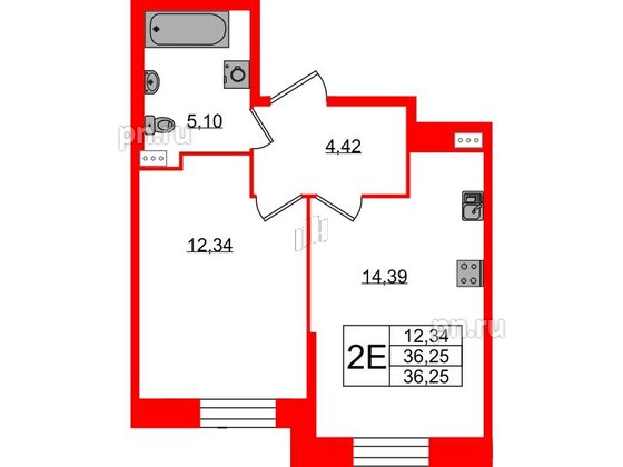 Квартира в ЖК Аквилон Stories, 1 комнатная, 36.25 м², 1 этаж