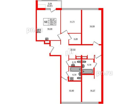 Квартира в ЖК Регенбоген, 4 комнатная, 109.71 м², 8 этаж