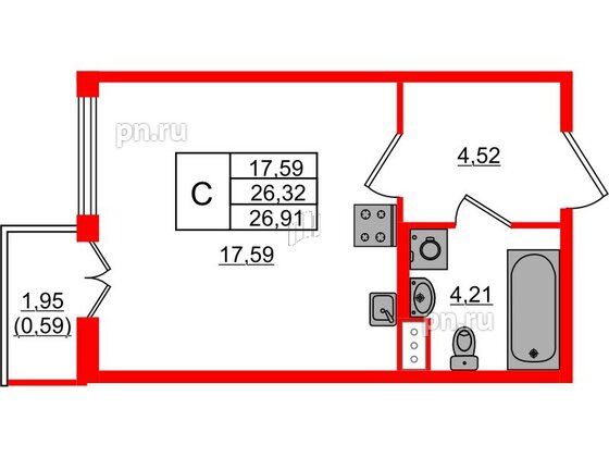 Квартира в ЖК Регенбоген, студия, 26.91 м², 3 этаж