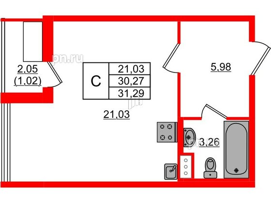 Квартира в ЖК Регенбоген, студия, 31.29 м², 8 этаж