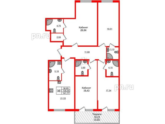 Квартира в ЖК Регенбоген, 2 комнатная, 141.77 м², 1 этаж