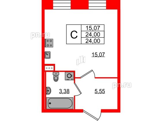 Квартира в ЖК Аквилон Stories, студия, 24 м², 1 этаж