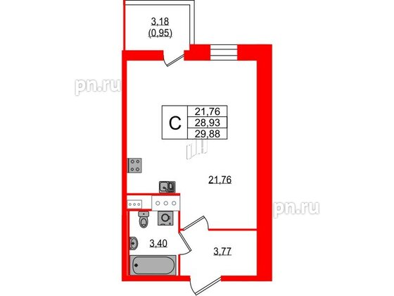 Квартира в ЖК Аквилон Stories, студия, 29.88 м², 3 этаж