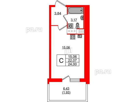 Квартира в ЖК Аквилон Stories, студия, 24 м², 12 этаж